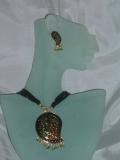 Rajasthani Jewelry, Black & Green Mina Work Necklace (MA009)
