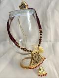 Wine/Gold Rajasthani Thewa Necklace and Earrings set (MA016)