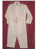 Tell me more about Cream cotton kurta pajama with embroidery & stone work (KP22502)