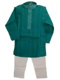 Blue Green Casual Cotton Embroidered Kids Kurta Pajama Blue Green Casual Cotton Embroidered Kids Kurta Pajama