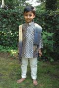 Dark blue & gold Indian kurta pajama w/ dupatta (KP46503)