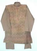 Tell me more about Tissue kurta pajama in gold, green & brown (KP55003)