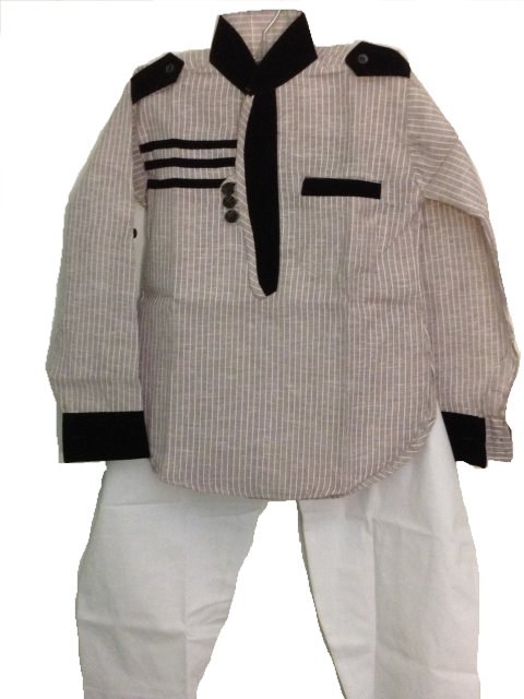 Kids Afghani Pathani Salwar Kurta In Grey Black Cotton BOYS