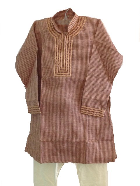 Kids Cotton Kurta Pajama Set With Checks & Embroidery Kids Cotton Kurta Pajama Set With Checks & Embroidery