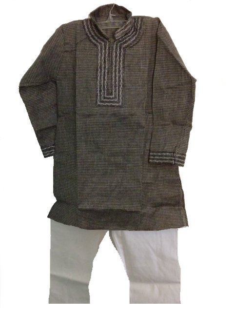Boys Cotton Kurta Pajama In Black & Grey With Embroidery Boys Cotton Kurta Pajama In Black & Grey With Embroidery