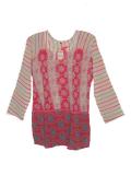 Cream & pink printed Indian kurti / tunic in georgette (KR10035)