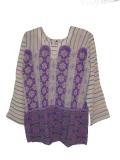 Cream & purple printed Indian kurti in georgette (KR10036)