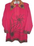 Tell me more about Bright pink printed kurta in french crepe from India (KR20005)