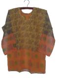Printed yellow Indian kurta/kurti in georgette-chiffon (KR20045)