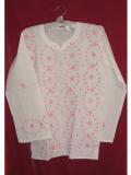 Summery white cotton kurta w/ pink applique work (KRSB10026)