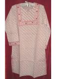 Indian long tunic in white cotton w/ stripes (KRSB20003)