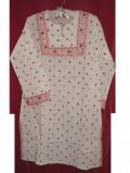 Tell me more about Dotted white cotton Indian kurta w/ embroidery (KRSB20004)