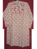 Long white cotton Indian kurti w/ block print (KRSB20005) Long white cotton Indian kurti w/ block print (KRSB20005)