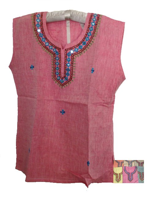 Mirror Work Sleeveless Cotton Indian Tunic For Teens - Small Mirror Work Sleeveless Cotton Indian Tunic For Teens - Small