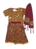 Cotton maroon & yellow gujrati lacha for dandiya/garba (GL1007)