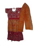 Tell me more about Shaded red & orange bandhni print garba dress (GL1304)
