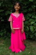 Tell me more about Ghagra Choli for Kids in Bright Fuchsia with Mirror Work