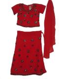 Red lehenga choli embellished with kundan & sequins (LC2510)