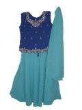 Ghagra choli in blue with zari & kundan work (LC2613)