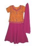 Tell me more about Orange & fuchsia georgette ghagra choli /w heavy work (LC2620)