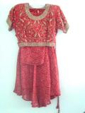Red bandhni lehenga choli w/ bead work for young girls (LC2802)