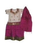 Kids Pavada, South Indian pattu in magenta & cream (PV29501)