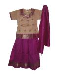 Tell me more about Kids Pavada, South Indian pattu lehenga in purple/tan (PV32513)