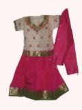 Kids clothing, cream & fuchsia pattu pavada for girls (PV32514)