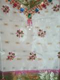 Kids clothing, cream & fuchsia pattu pavada for girls (PV32514)