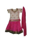 Tell me more about South Indian outfit, Cream & fuchsia pattu pavada (PV32515)