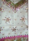 South Indian outfit, Cream & fuchsia pattu pavada (PV32515)