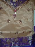 Pattu pavadai, Tan & purple pattu lehenga for girls (PV32525)