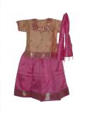 Tell me more about Indian dresses, tan & fuchsia pattu pavada w/ bead work(PV34014)