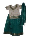 Indian clothing, cream/green pattu pavada w/ bead work (PV34015)
