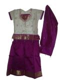 Tell me more about Cream & Purple Pattu Pavada for Girls 1 Year Old & Up (PV52012)