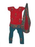 Red & blue churidar kurta with embroidery (SS1602)