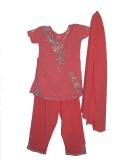 Tell me more about Pretty coral-colored Indian salwar kurta w/ "cut work"(SS2504)