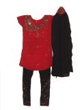 Red & black georgette churidar with stone work (SS2506)