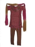 Tell me more about Girls Churidar Kurta, Violet Red Color,Cotton Silk Feel (SS2703)