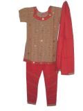 Tell me more about Cotton salwar kurta in brown & red with embroidery (SS43502)