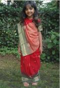 Tell me more about Readymade Indian saree for girls in green & wine red (SR21002)