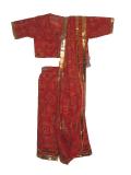 Tell me more about Festive red chunri-print Indian sari for girls (SR25002)
