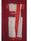 Tell me more about Durga Puja, Kids white Bengali saree with red border (SR25003)