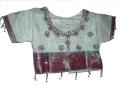 Ready-to-wear cream & green Indian silk sari for girls (SR40033)