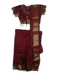 Tell me more about Girls Indian Saree Dress, Readymade Maroon Silk Sari (SR52033)