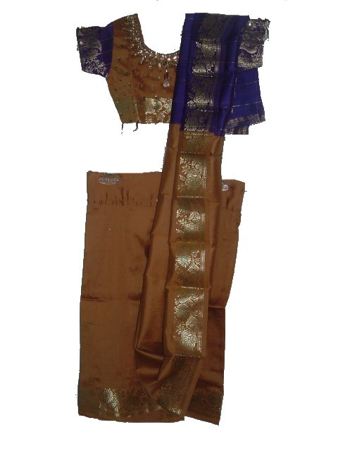 Silk Saree Blouse Costume, Ready-made Gold & Purple Saree Silk Saree Blouse Costume, Ready-made Gold & Purple Saree