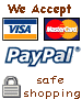We Accept VISA, MasterCard, Paypal on our secure server. 100% safe shopping guaranteed