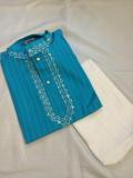 Blue Casual Cotton Embroidered Kids Kurta Pajama Blue Casual Cotton Embroidered Kids Kurta Pajama