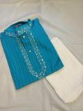 Blue Casual Cotton Embroidered Kids Kurta Pajama