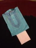 Tell me more about Blue Embroidered Cotton kurta pajama for Boys